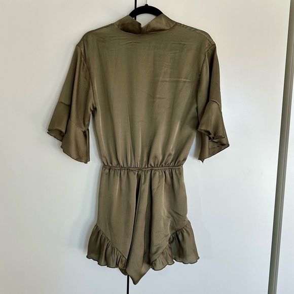 Satin Olive Ruffle Romper - Picture 4 of 6